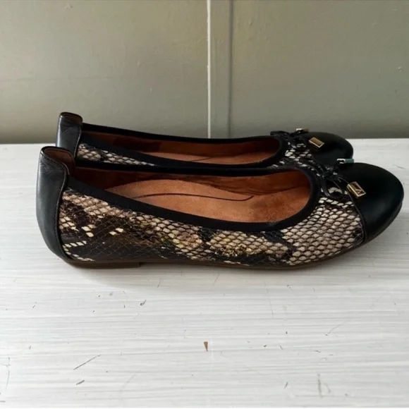 Vionic Minna Boa Ballet Flats Snakeskin Black Leather Bow Slip On Casual - 8.5 - Picture 3 of 10